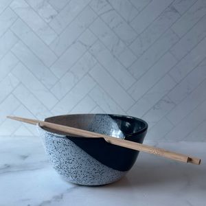 After Hours Pottery White & Black Ramen Bowl with Chopsticks Handmade